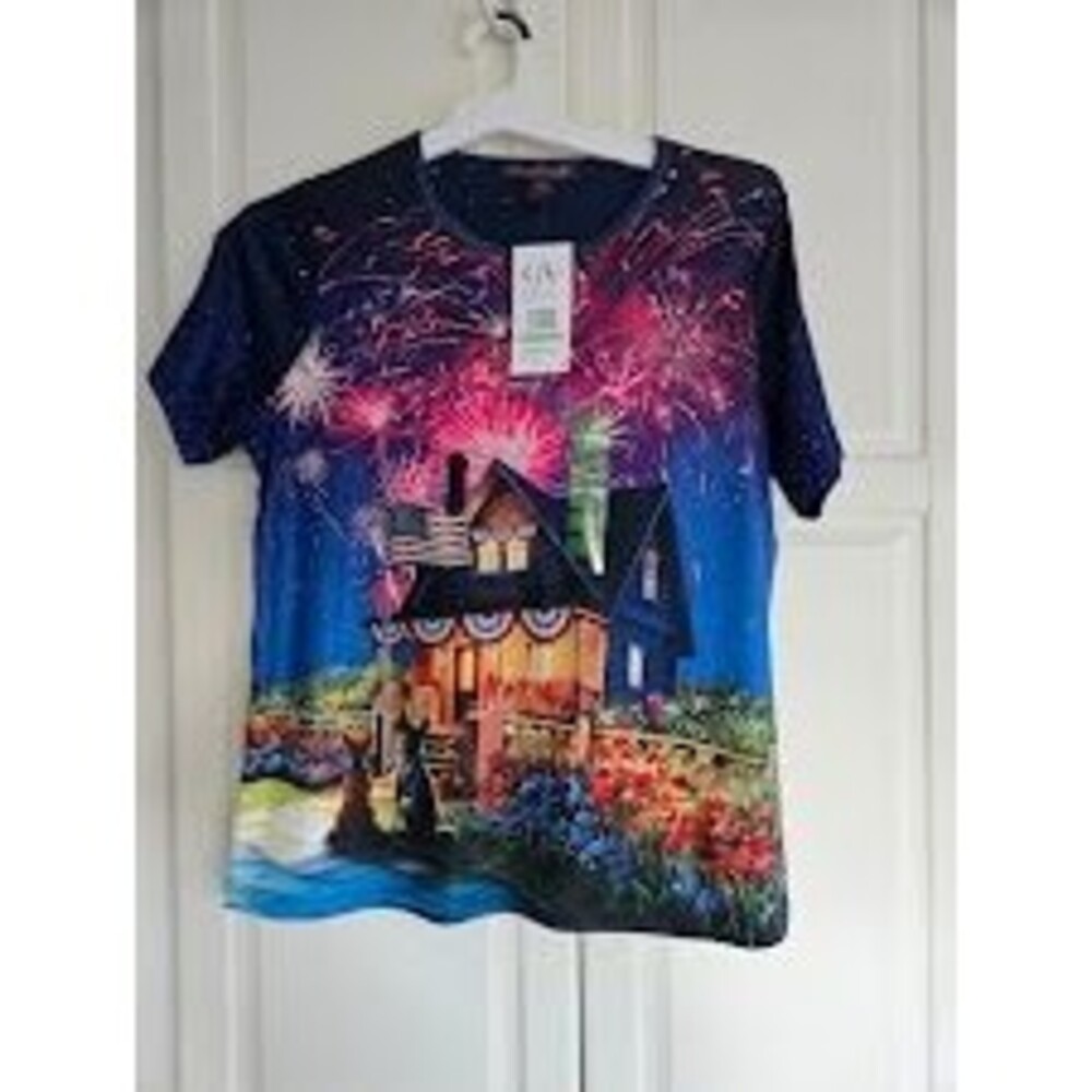 Gloria Vanderbilt 4th of July Top Graphic T-Shirt - Womens Large - NEW
